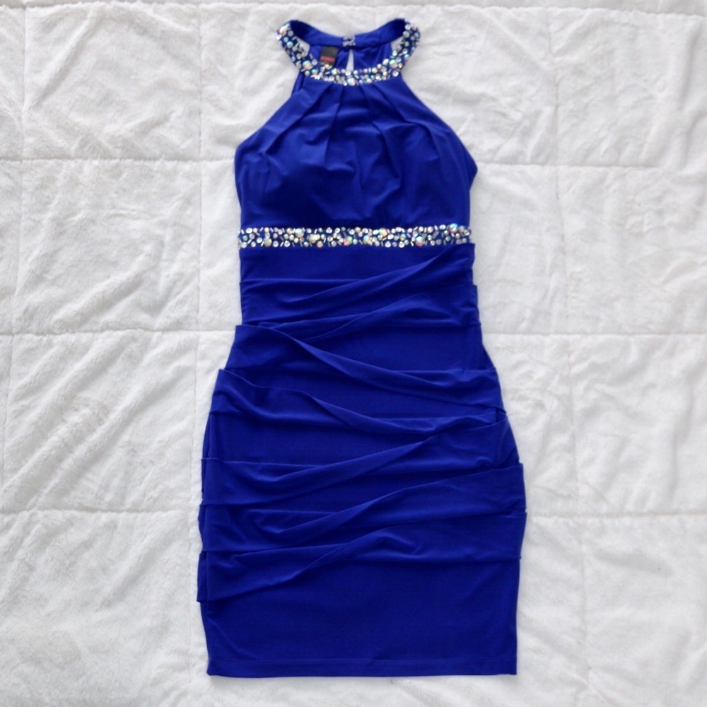 Royal blue bling fitted party dress